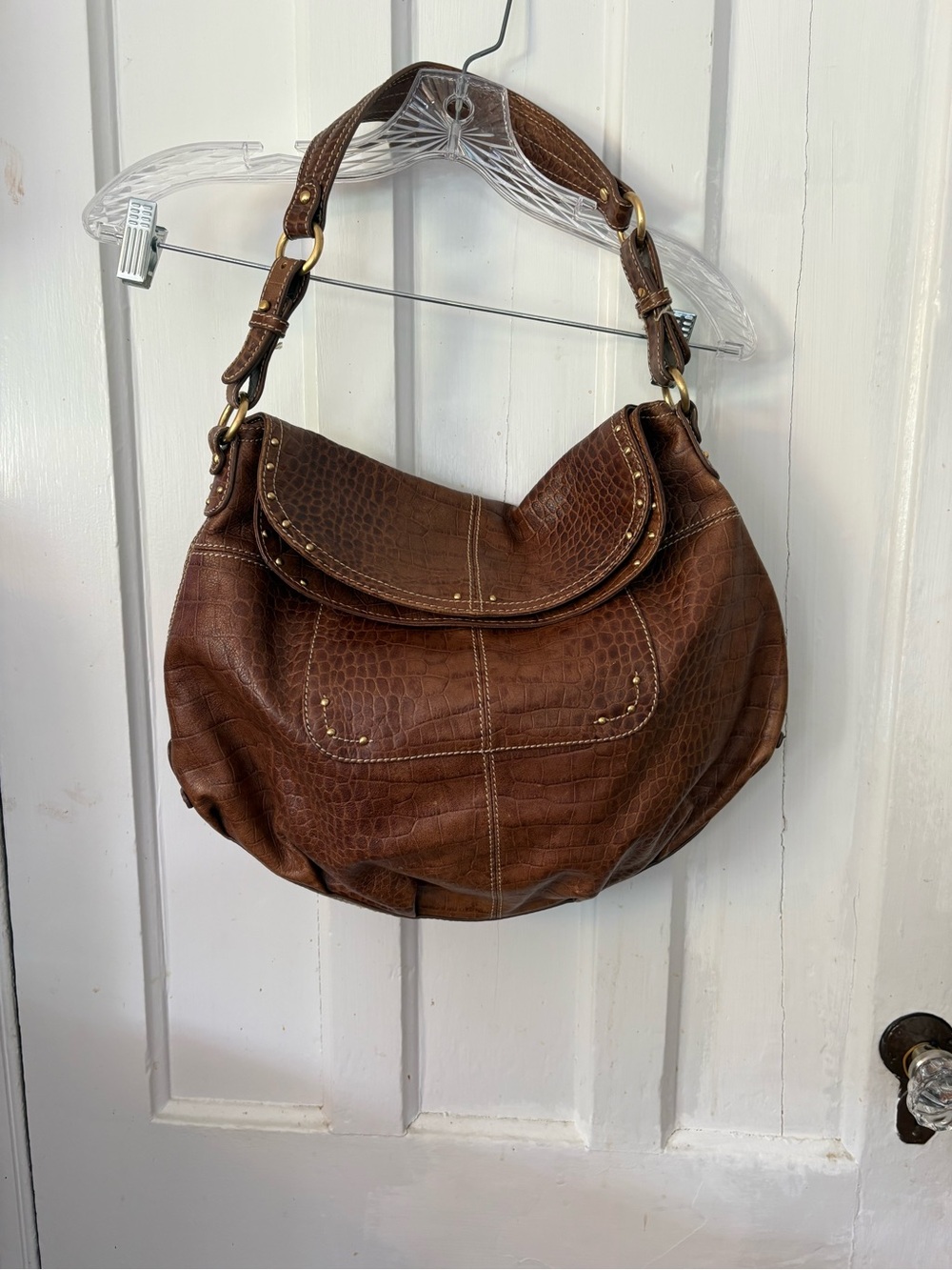 Maxx New York Women's Brown Croc-Embossed Hobo Bag - Classic Style